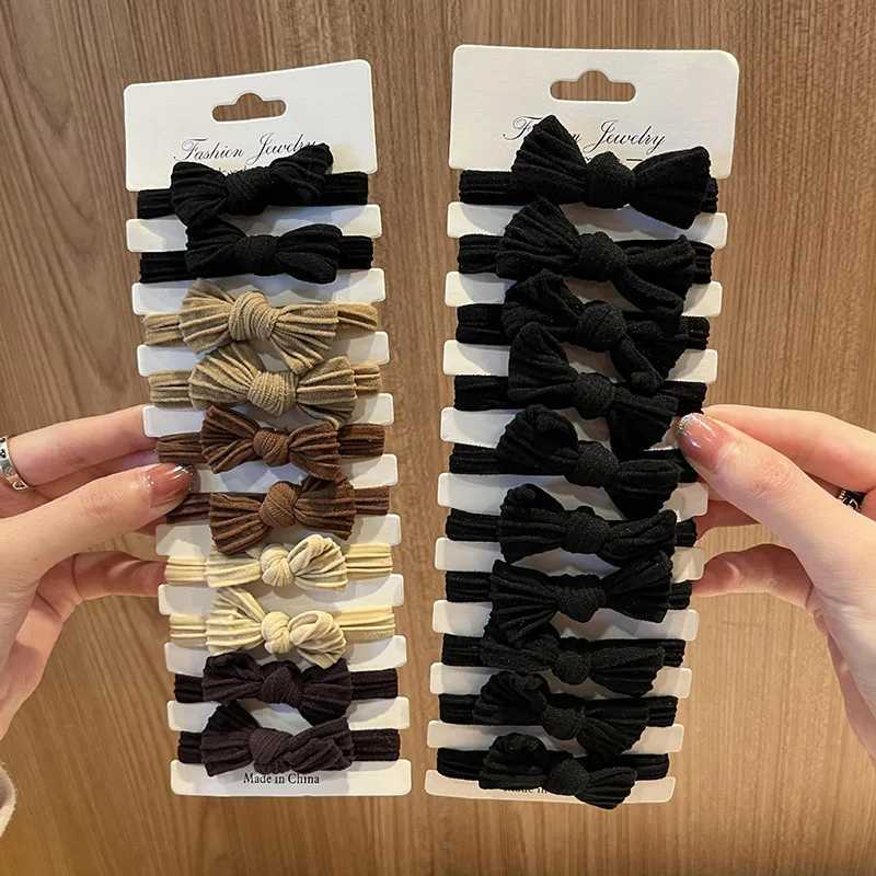 10 pieces/set of new sweet bow headband Scrunchies for women and girls simple black elastic hair rope small ponytail hair clip accessories W240822