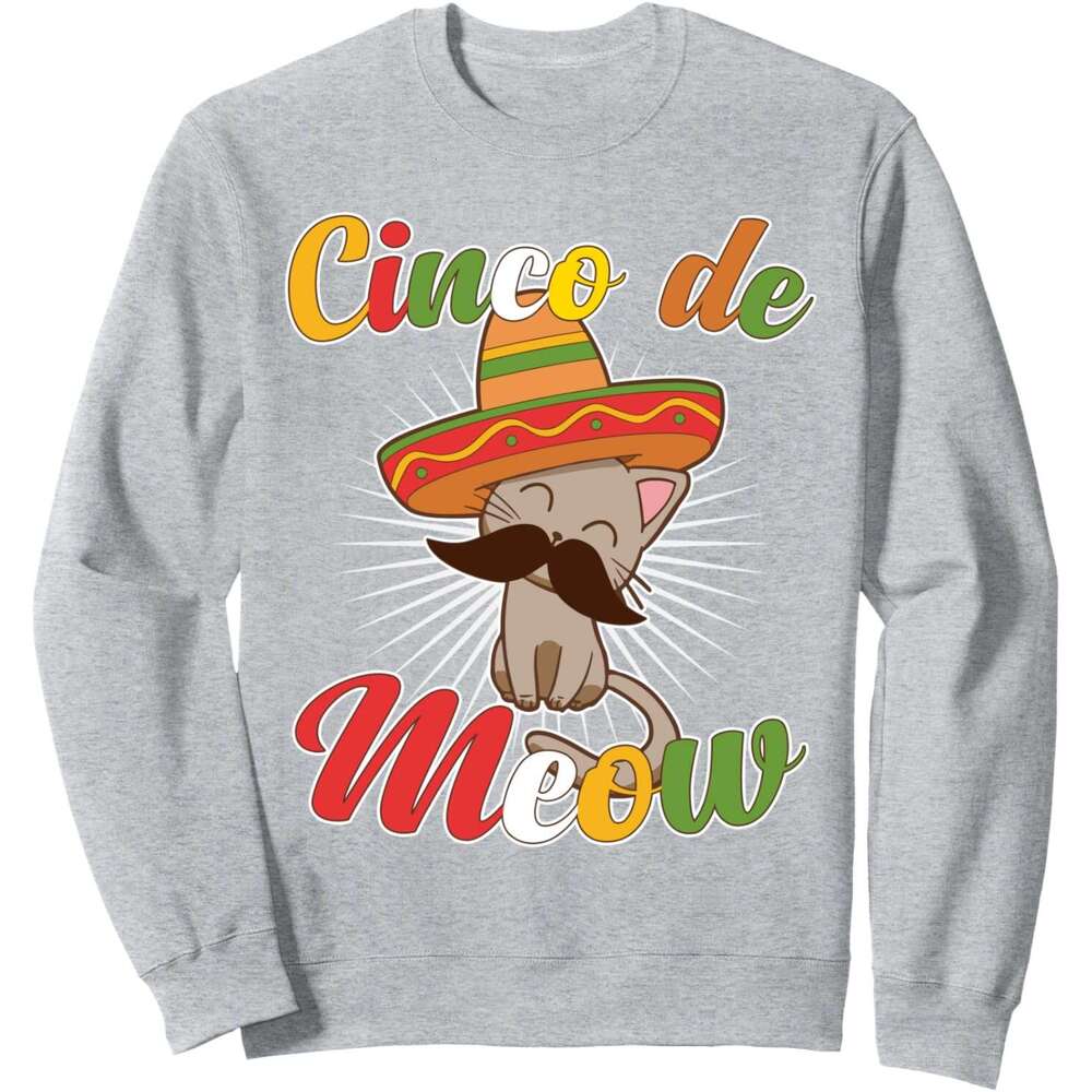 Long Sleeve Shirts for Men sweatshirt Cinco de Meow Sombrero Cat Lover Gift Sweatshirt T shirt Tee Streetwear Casual tops clothes