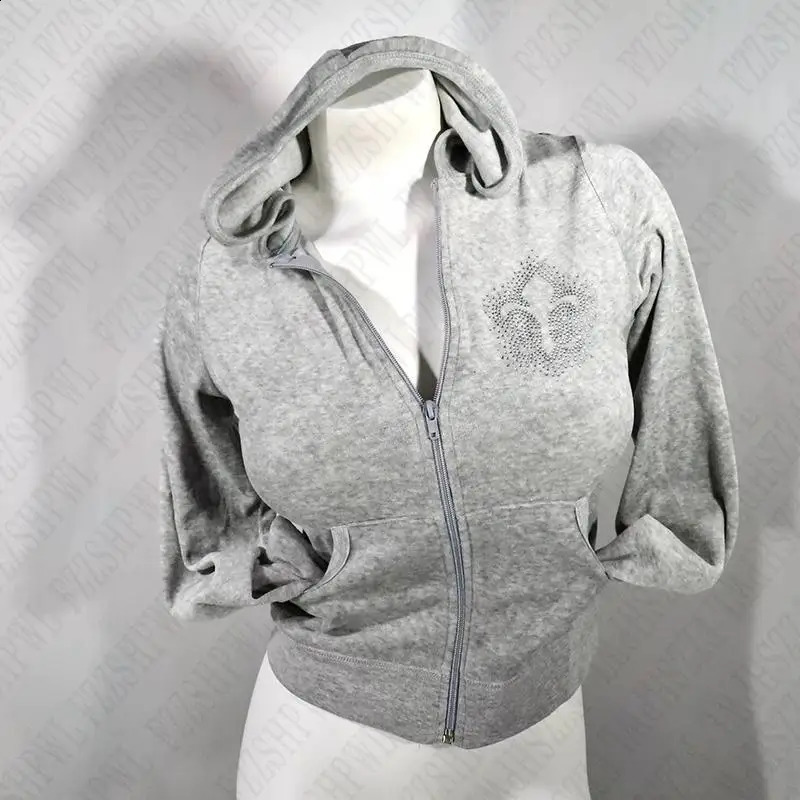 Casual Hip Hop Y2K Zip up hoodie Rhinestone Aesthetics Graphic Print Punk Long sleeve Top Gothic Street Zipper Hoodie sweatshirt 240823