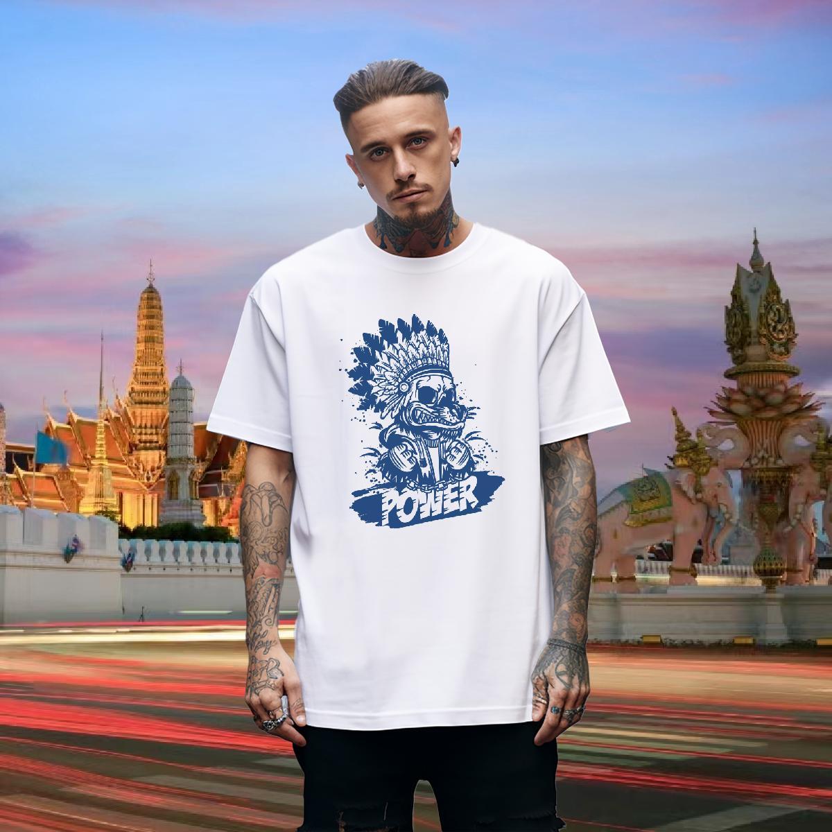 Unisex Men T Shirts 230g Pure Cotton skull Hip Hop Graphic Short Sleeve O-Neck Men Clothes T-Shirt Customized Tees Shirts