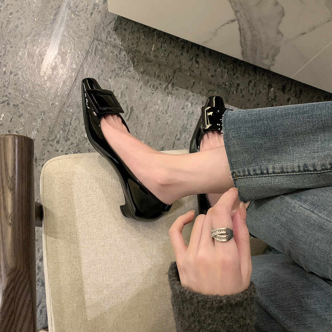 Ddmysports Premium Version Su Yinyin S Same French Genuine Leather Toe Square Buckle Cat Order For Women OL Commuting Shoes OUTDOOR