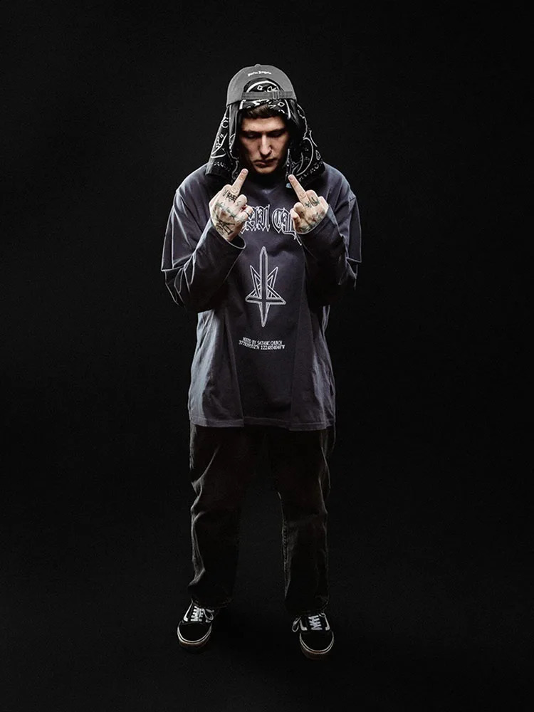 Mens Tshirt oversized long sleeved top autumn print cotton Korean retro Harajuku Gothic streetwear Y2k 240823