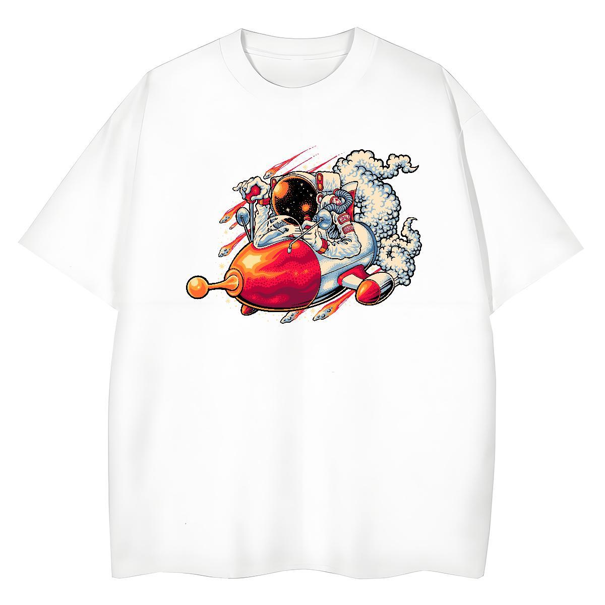 Free Shipping Lady T shirt 230g 100% Cotton cosmonaut High Street Hip Hop T-Shirts for Women Round Neck Short Sleeve DIY Logo Top Tees