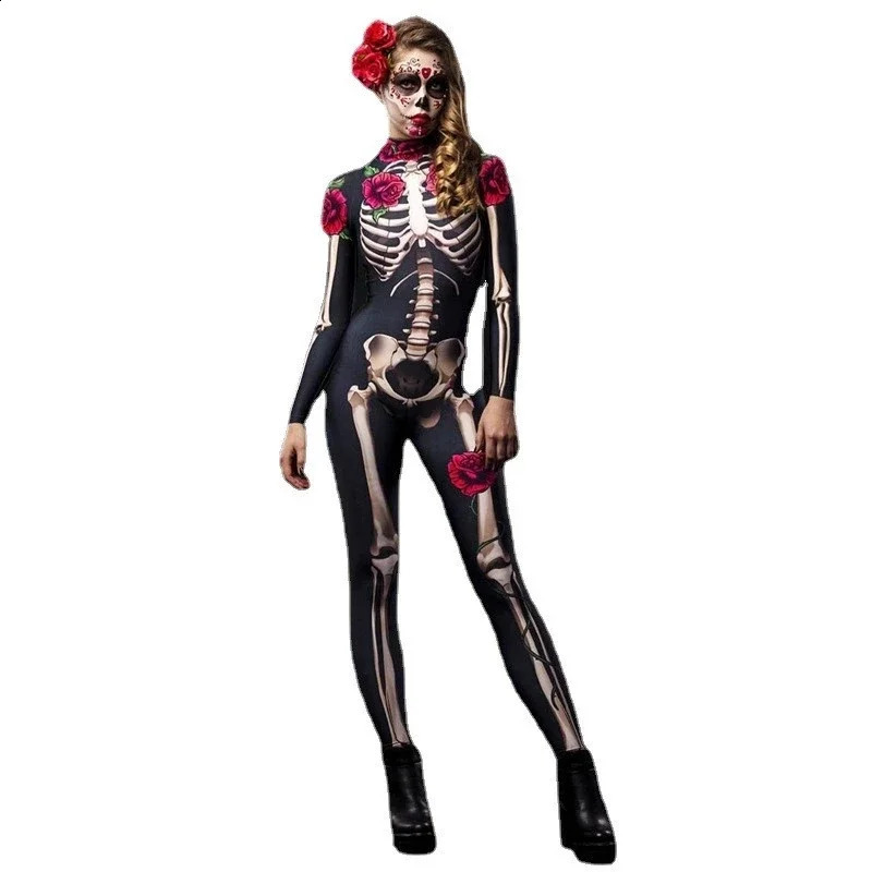 Rose skeleton adult childrens horror costume Halloween dress cosplay sexy jumpsuit carnival party baby girl death day w240824