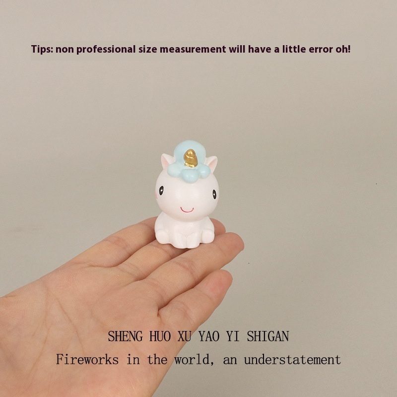 Cute Little Unicorn Calf Garden Ornament with Moss - Perfect Small Pottery Craft for Interior Design