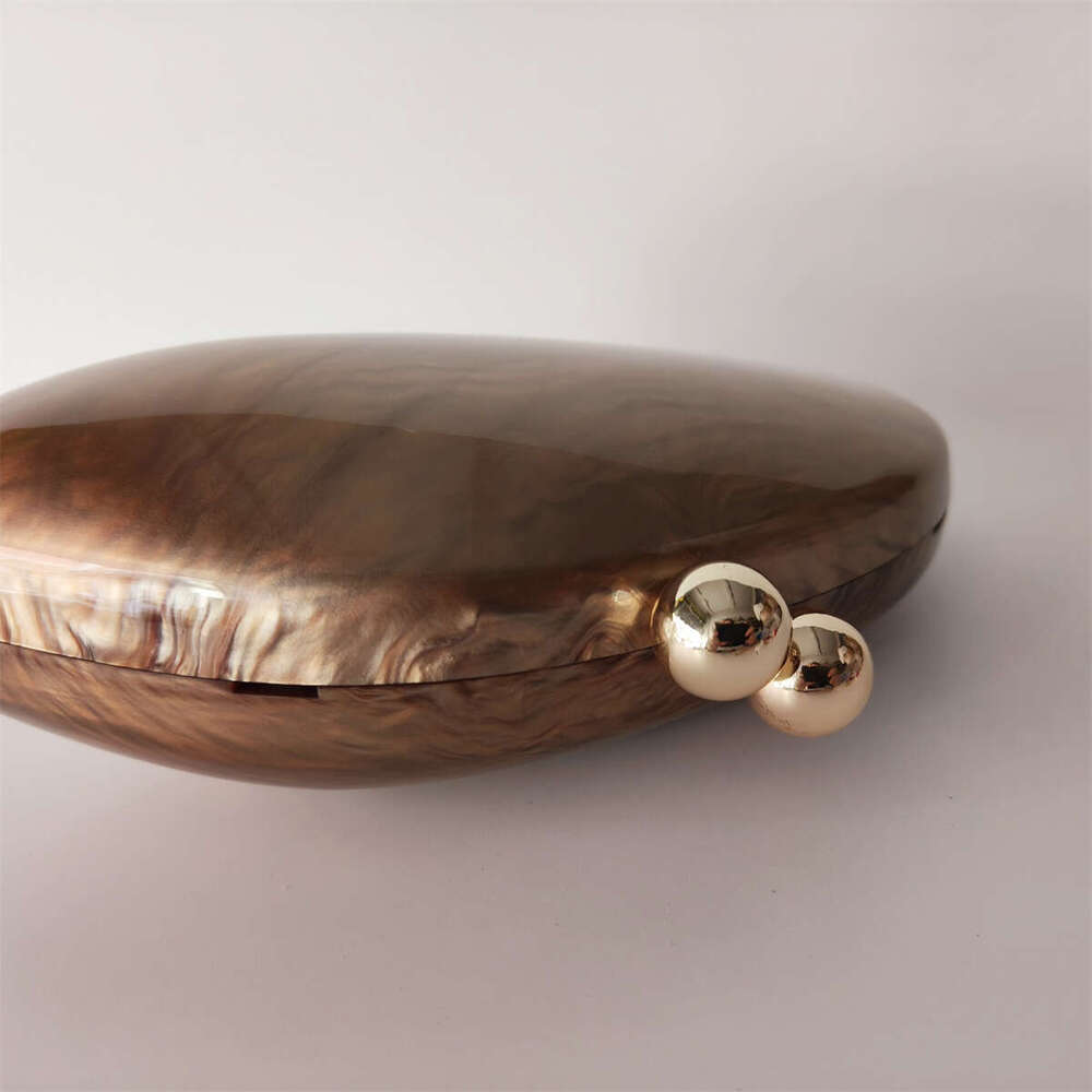 Pearl Brown Dumpg Shape Acrylic Box Party Purse L Evening Bags Lady Wedding Bridesmaid Clutches Minaudiere Handbags