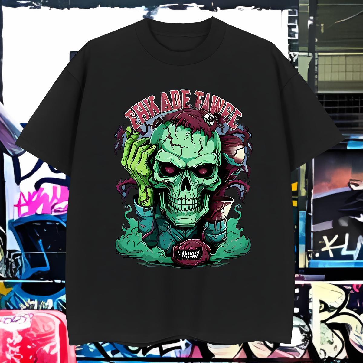 Cool T Shirt For Man 230g Pure Cotton skull Casual Anime Breathable Crew Neck Men Clothes T-Shirt DIY Customized Wear