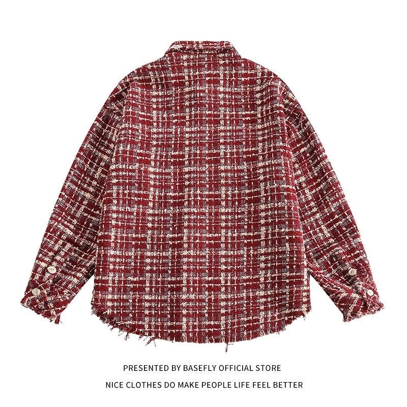 Spring and Autumn Plaid Red High Streetwear Men Long Sleeve Shirts Unisex Women Couple T-Shirt Casual Chic Retro Vintage Jacket 240822