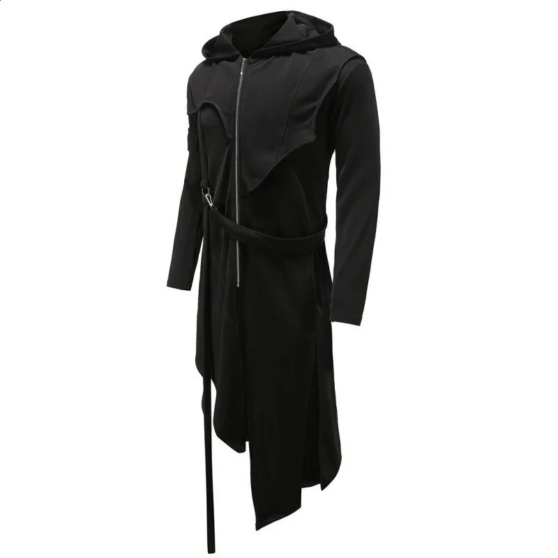 Gothic Swallowtail Coats Steampunk Autumn Winter Hooded Coats Handsome Overcoats Devil Fashion Punk Jackets For Men 240822