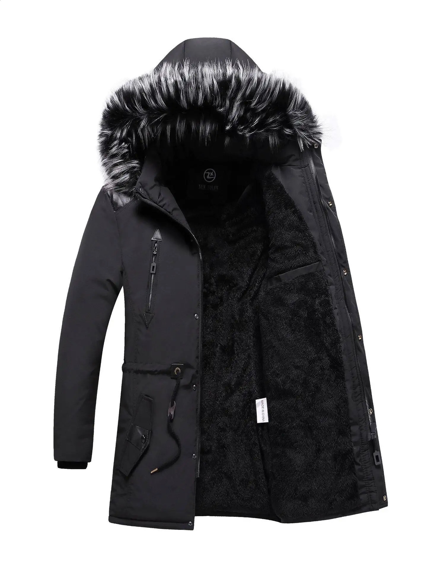 Mens hooded Parkas winter jacket cotton apron warm military mens wool thick windproof 240822