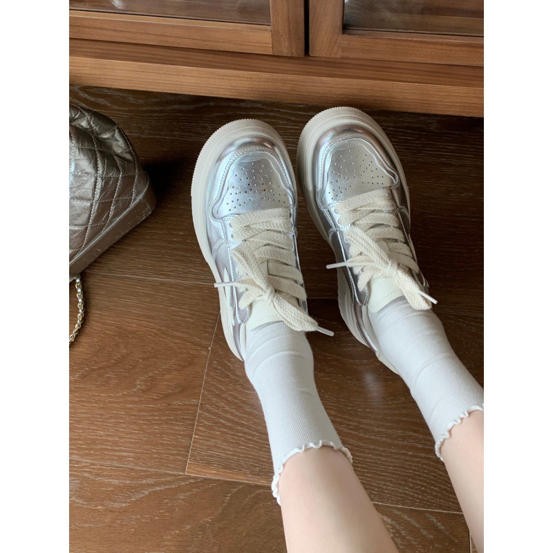 Ddmysports Leather Version Thick Sole Height Increasing Small White For Women New Sports And Leisure Board Shoes OUTDOOR