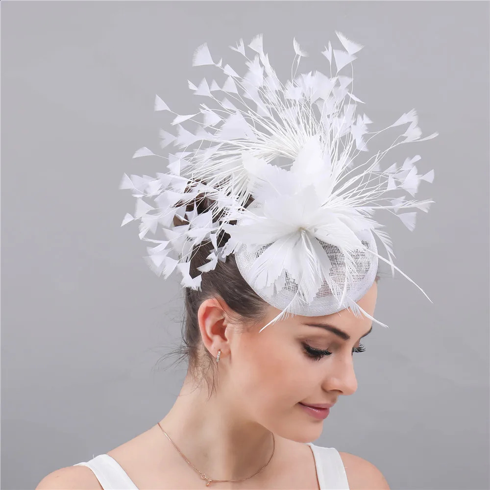 Sinamay Ladies Chic Fascinators Hats with Feather Church Wedding Cocktail Millinery Racing Season Hats for Women 240808