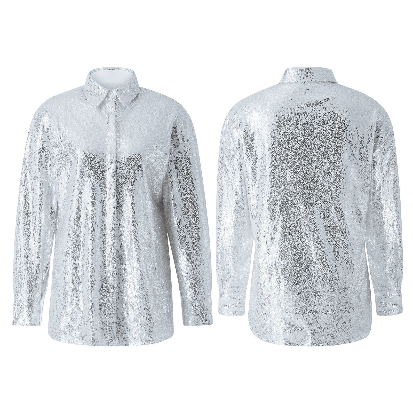 Womens Y2K sequined button down sweater shirt long sleeved sparkling top party club outfit streetwear 240822