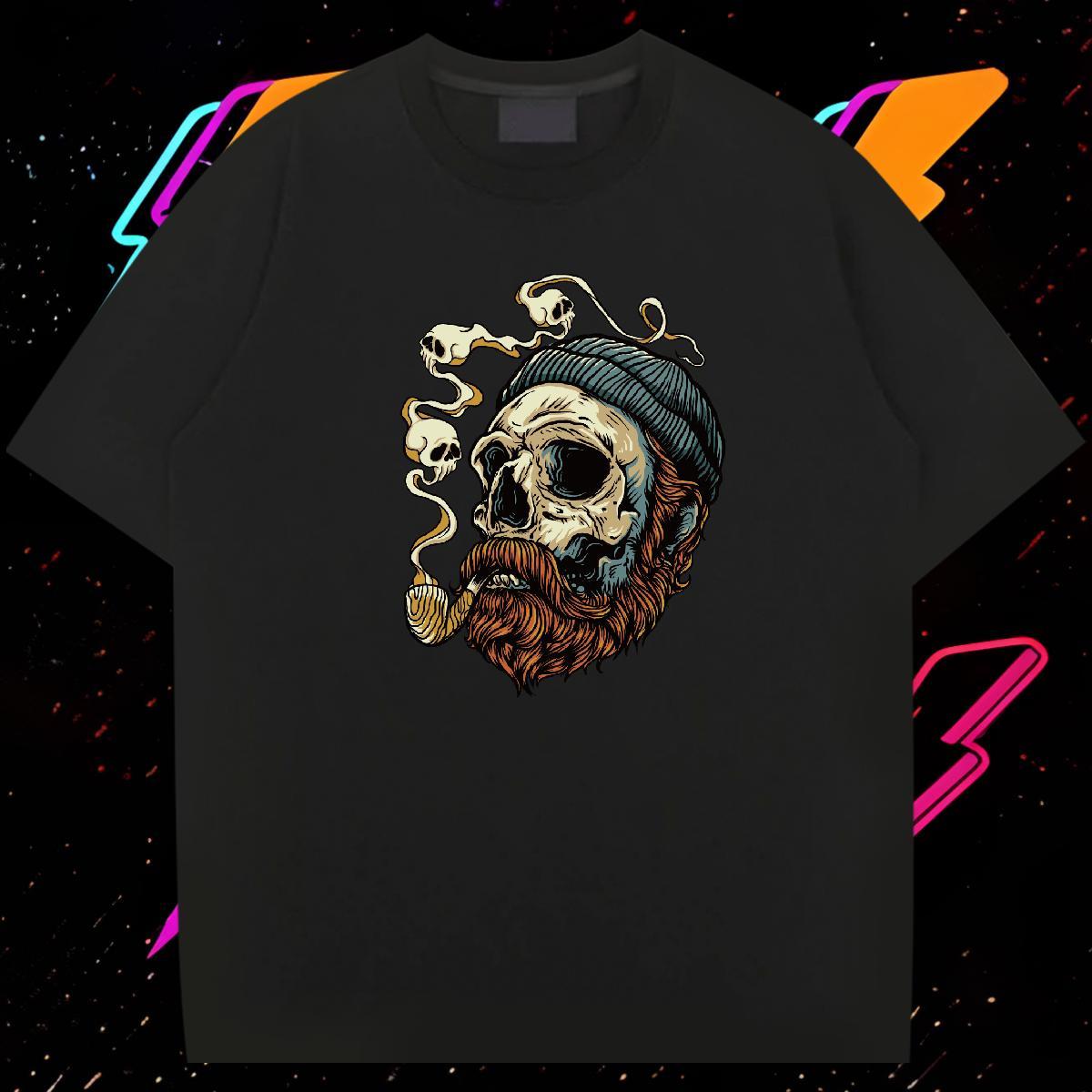 Loose Fit T Shirts Men 230g 100% Cotton skull Summer Casual DIY Printed Short Sleeve Soft Men Clothes T-Shirt Fashion New Top Tees