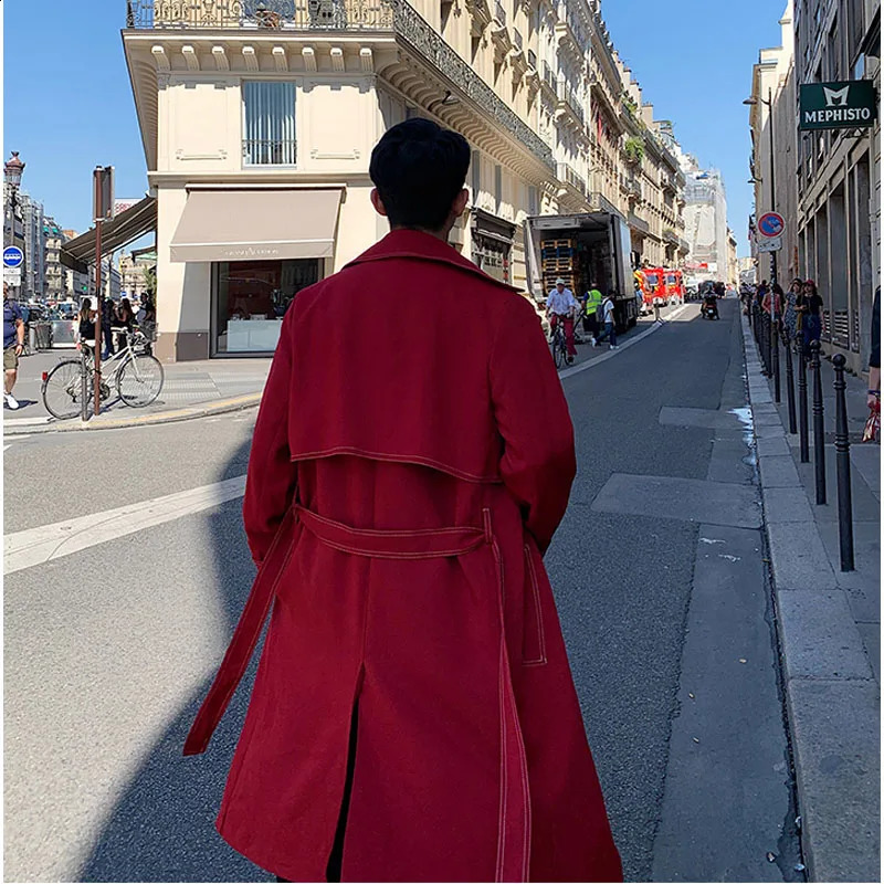 Men Loose Casual Long Jacket Trench Coat Outerwear Male Women Vintage Streetwear Hip Hop Red Cardigan Windbreaker Overcoat 240822