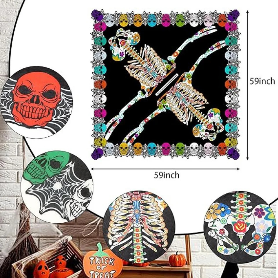 Halloween Skull Horn Womens Horror Lace Shawl Dark Series Gothic Cloak Theme Party Stage Performance w240824