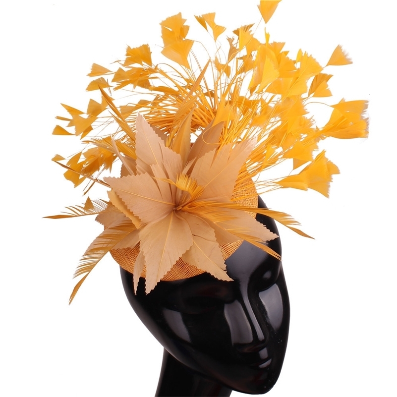 Sinamay Ladies Chic Fascinators Hats with Feather Church Wedding Cocktail Millinery Racing Season Hats for Women 240808