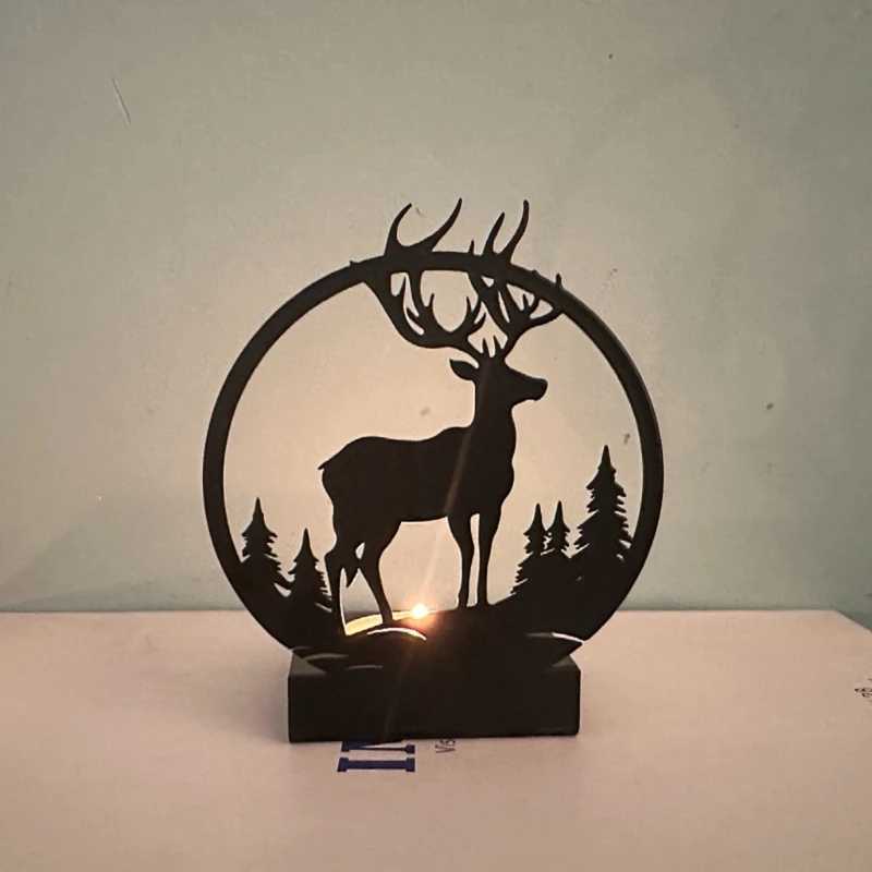 Creative Black Metal Candle Holder Home Decorations Deer Design Candlestick Y240823