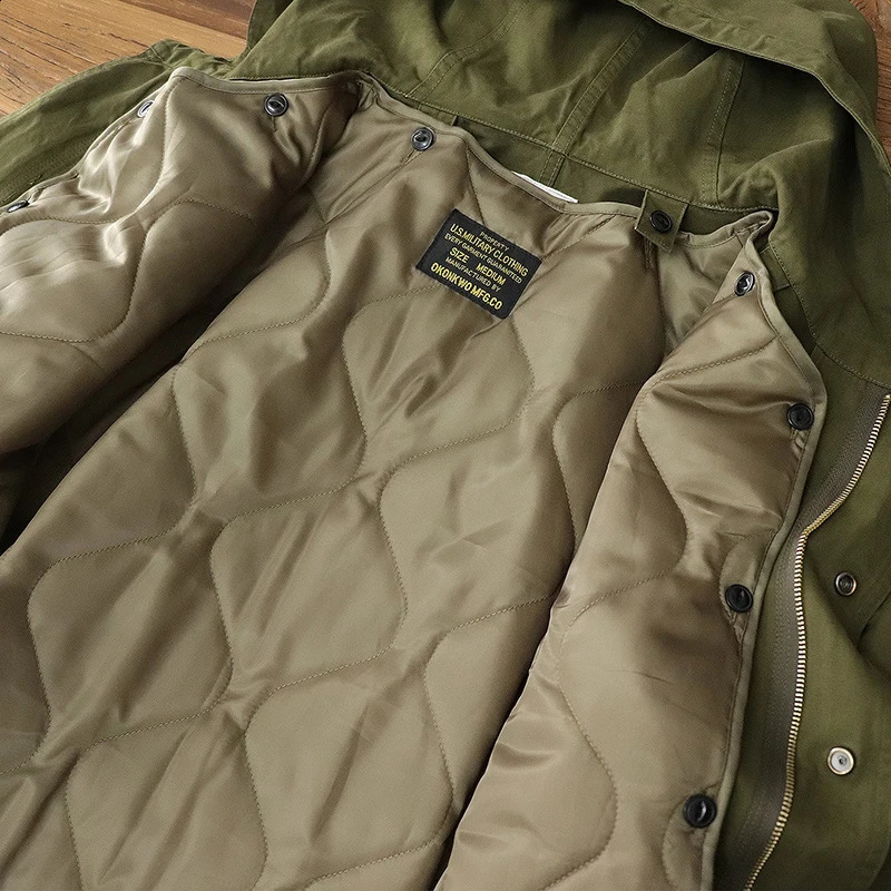 Amekaji Vintage M51 Parka Jacket Men Winter Multi-pocket Hooded Liner Detachable Long Fishtail Trench Coat Cotton Padded Jacket 240822