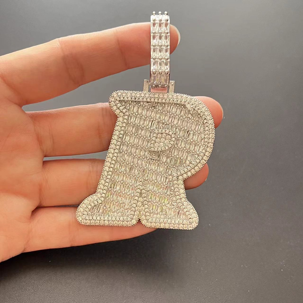 Hip Hop DIY Custom Name A-Z Letters Pendant Necklace 5A T Zircon Inclined Ladder Jewelry