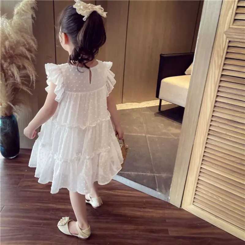 Girl Summer Super Fairy Fluffy Chiffon Lace Chiffon Vest Princess Dress Loose Casual Lace Sweet Princess Dress W240823