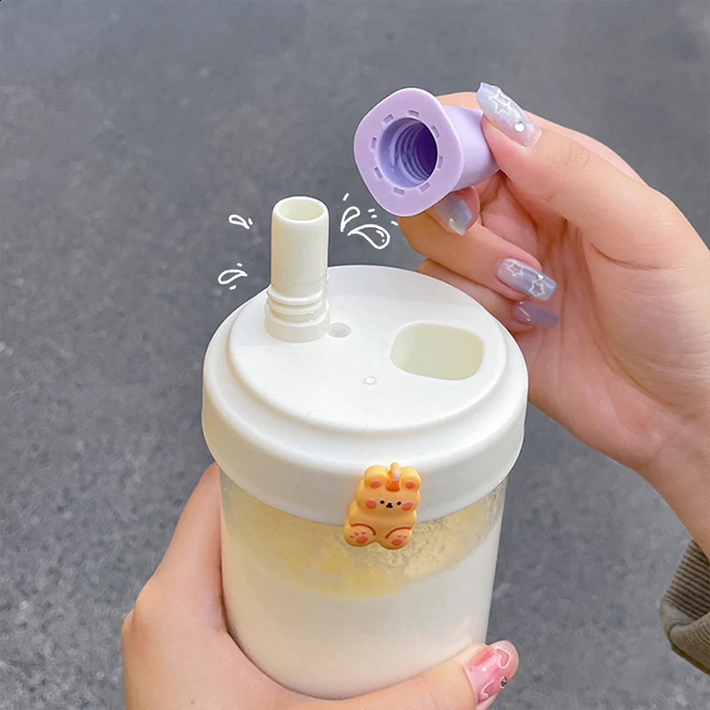 Cute Bubble Tea Kids Water Bottle Glass Plastic Coffee Boba Juice Milk Cups Girls Drinking Bottle With Straw Sticker BPA Free 240822