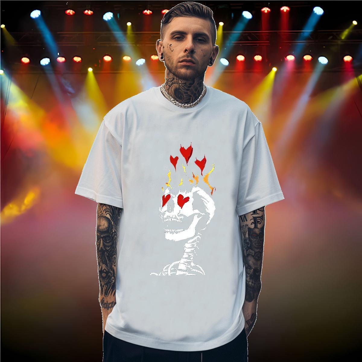 Loose Mens T Shirts 100% Cotton 230g skull Sports Casual Anime Crew Neck Men Tees Fashion Design Clothes