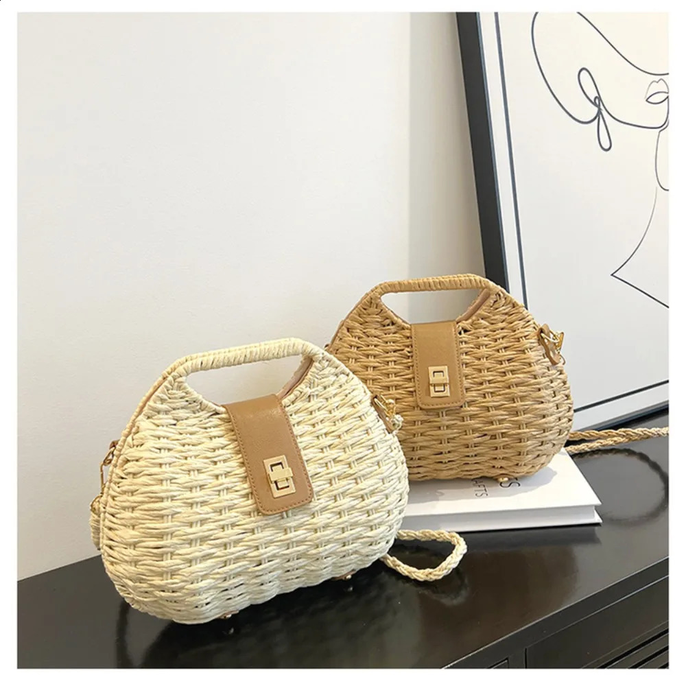 Women Elegant Fashion Straw Woven Rattan Bag Rope Crossbody Sling Shoulder Beach 240823Z