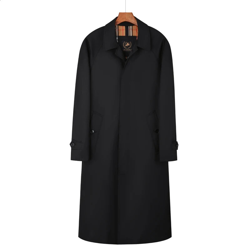 mens windbreaker single breasted long length classic turn down spring and autumn fashion thick trench coat men 240822