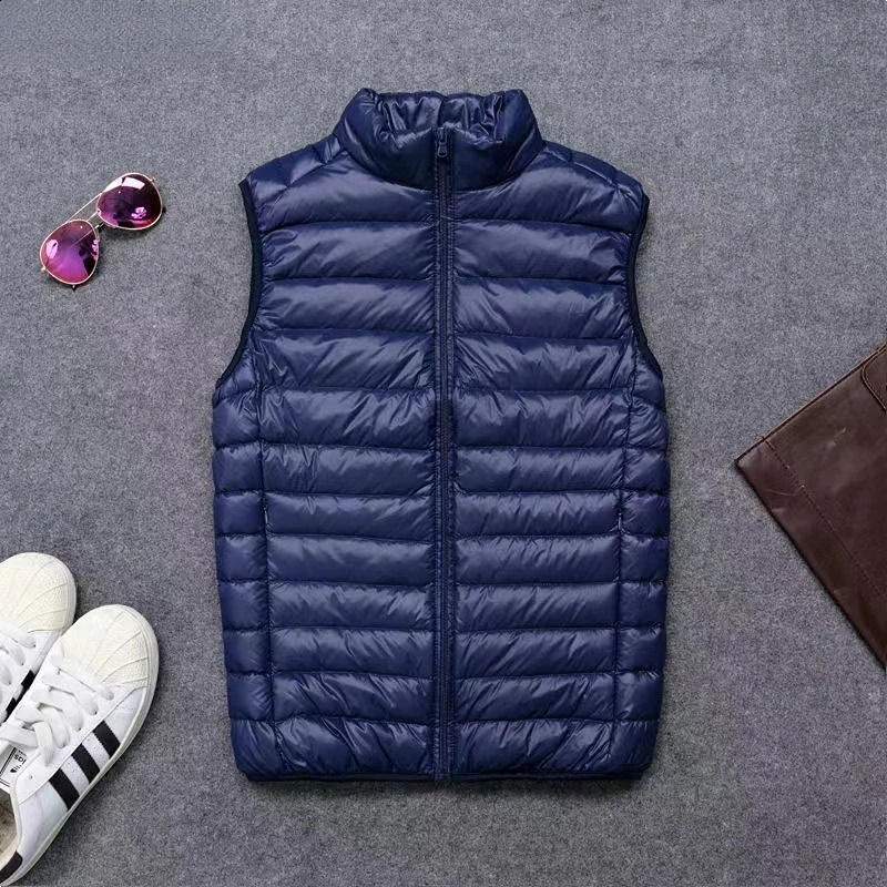 Mens winter down vest loose duck style lightweight feather jacket warm mens and simple solid color w240822