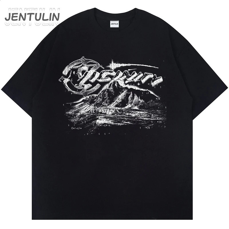 Vintage Gothic oversized Tshirt Harajuku hiphop top with aesthetic graphic printing Y2k mens streetwear fashion Korean 240822
