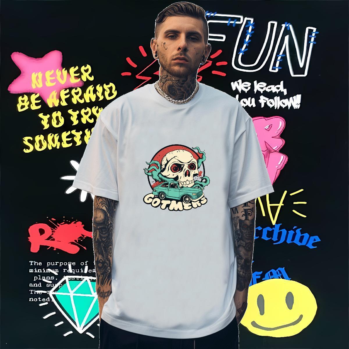 Classic T Shirt For Man 230g Cotton skull Daily Outfit Customized Print Pure Cotton Tshirt for Man Woman Designer Fashion Tshirts