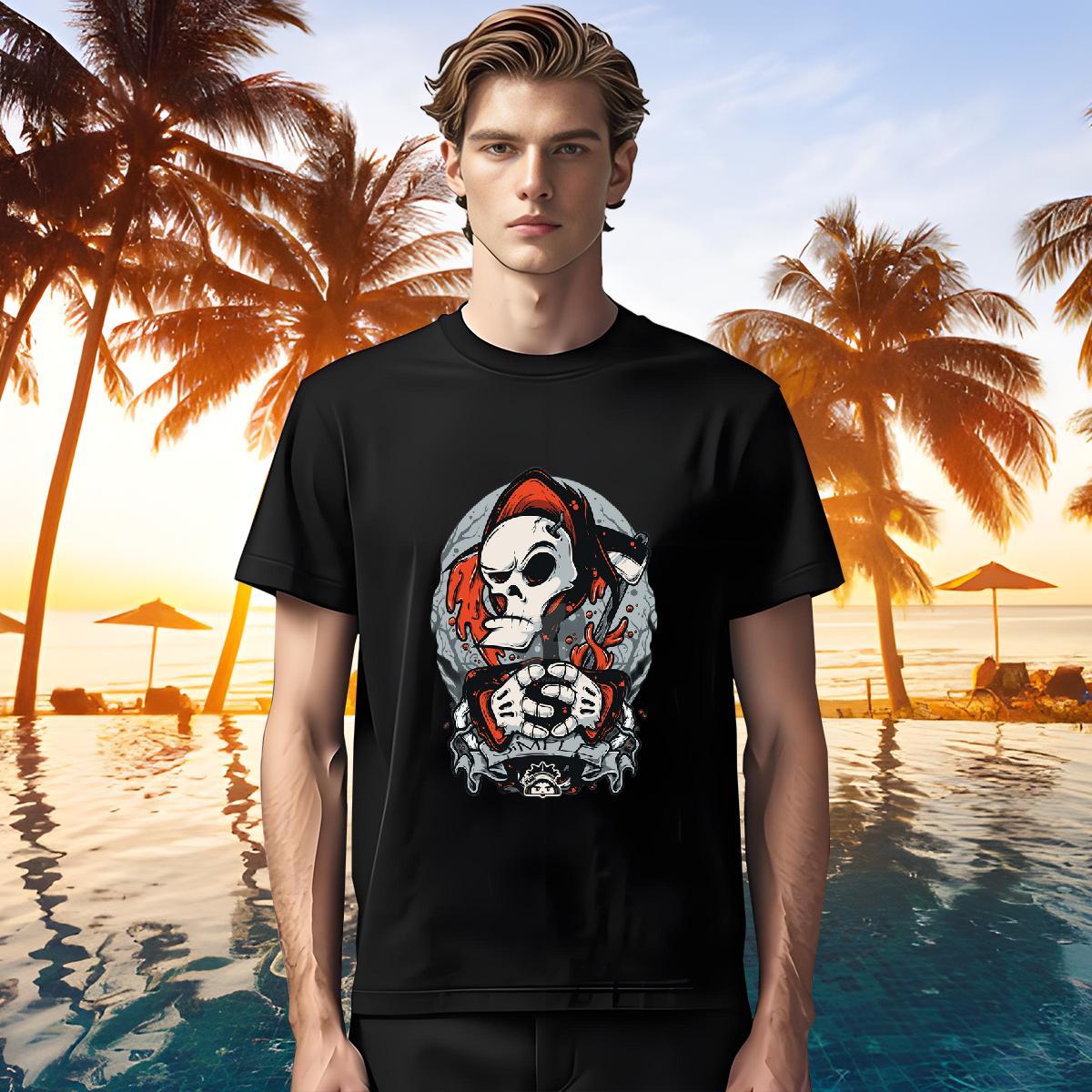 Cool Men T Shirts 230g 100% Cotton skull Spring Summer Custom Printed Breathable Short Sleeve Men Clothes T-Shirt Classic Casual Polos