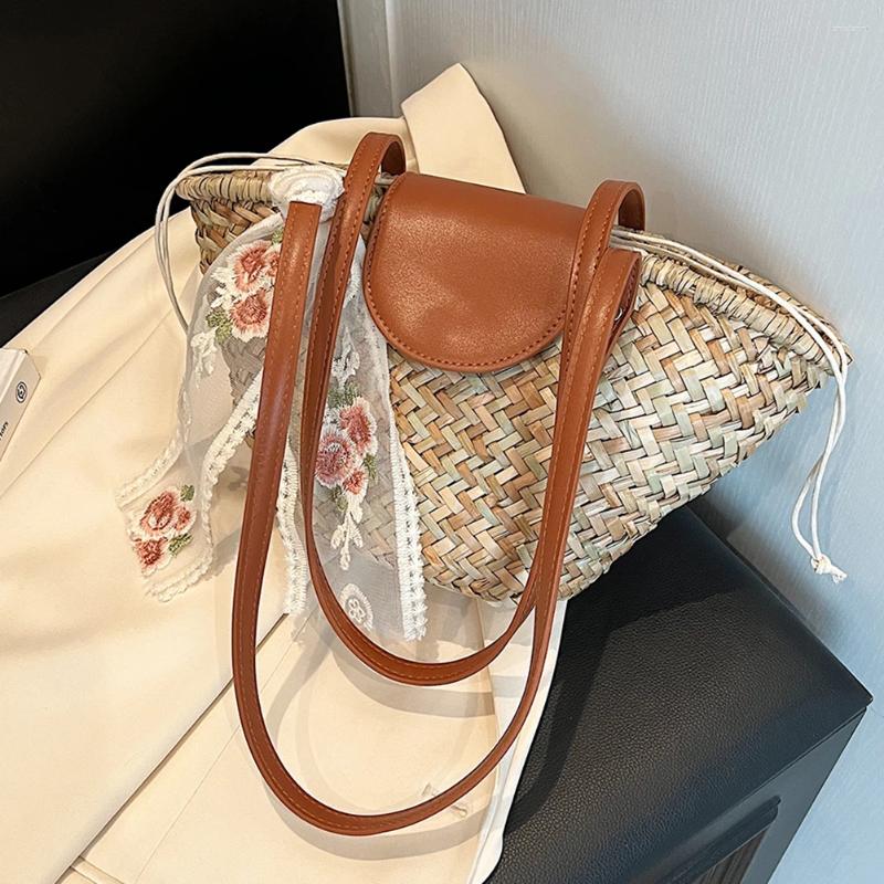 2025 NEW Evening Bags Women Straw Woven Summer Beach Large Capacity Weaving Shoulder With Ribbon Clutch For Outdoor Travel zhanyishengli