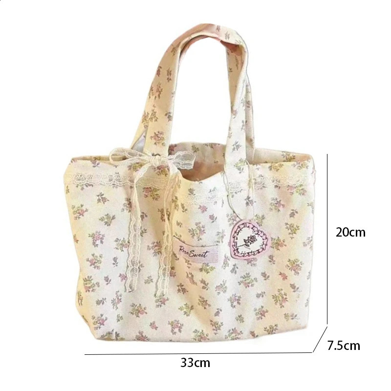 Large Capacity Floral Canvas Tote Fashionable Commuting Shoulder Handbag 240823