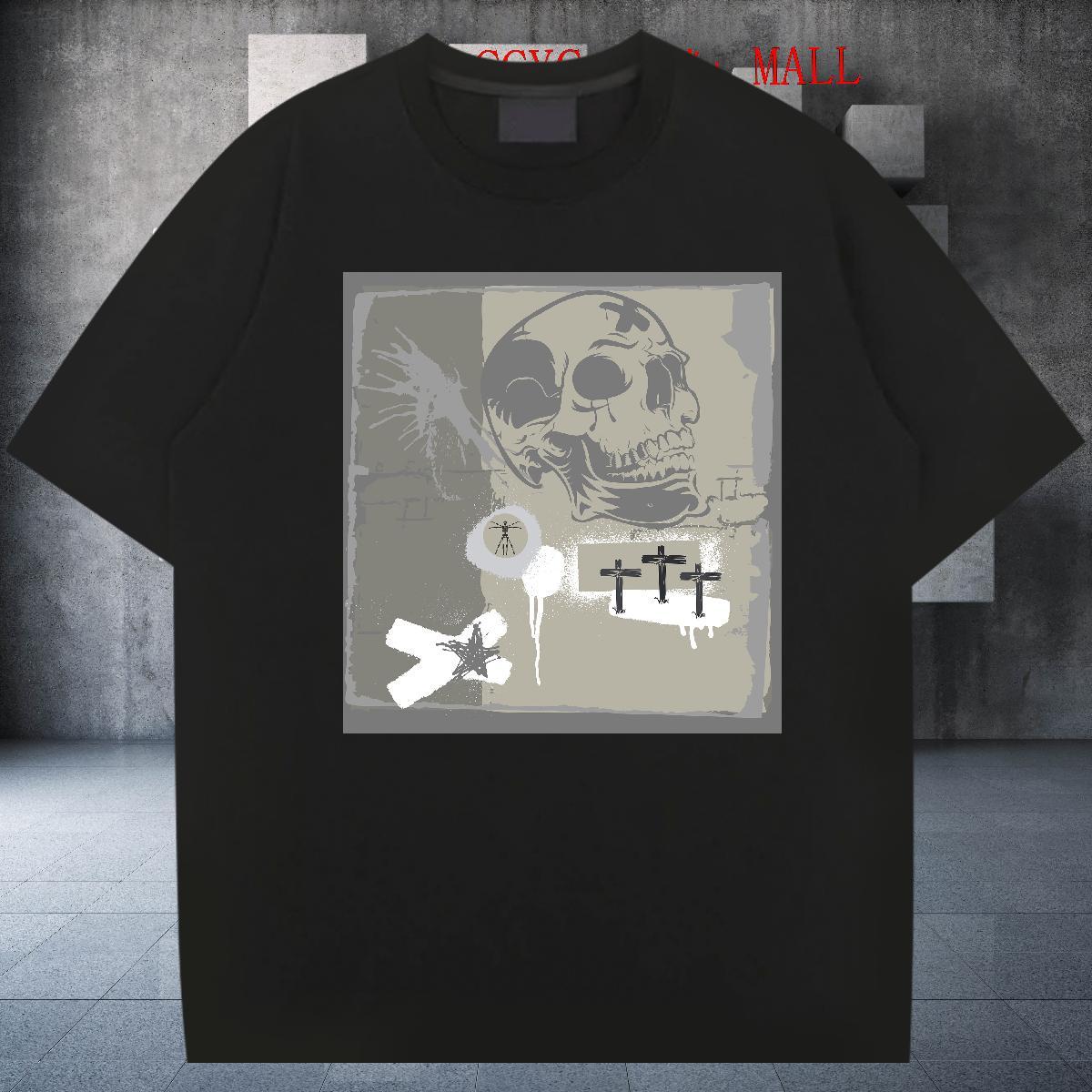 Popular Men T Shirts 230g Cotton skull Casual Daily Wear Plus Size Cartoon Short Sleeve O-Neck Tshirts Customized Tops Tees