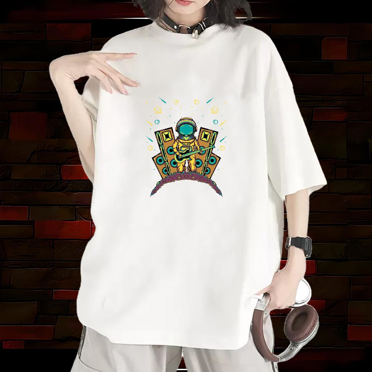 Unisex Women Tees 230g Pure Cotton cosmonaut Spring Summer Woman T Shirts O-Neck Short Sleeve Customized Tops