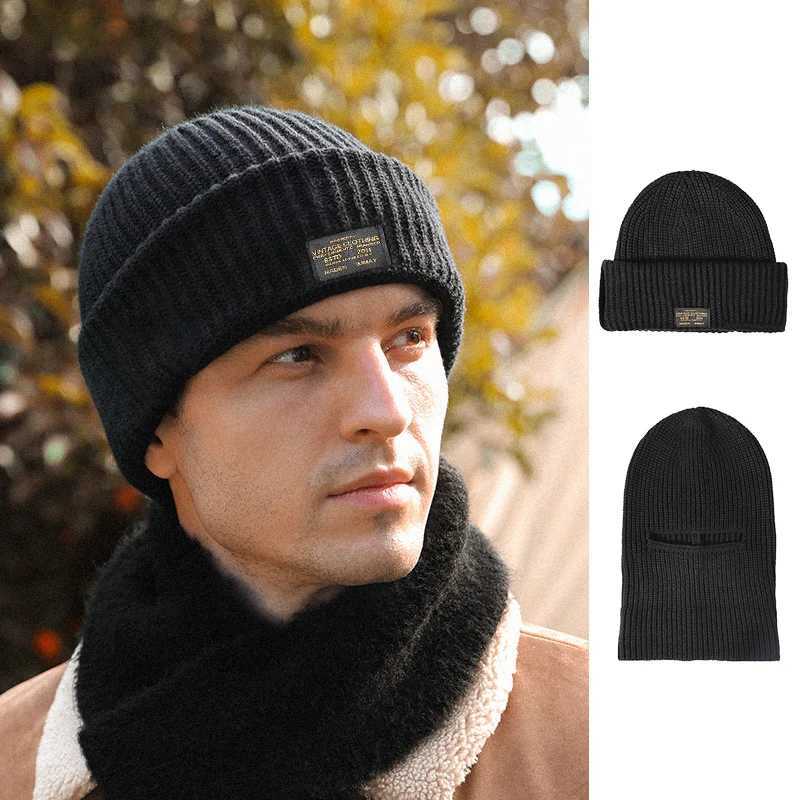 Winter Knitted Balaclava Beanie Hat Mens 2-in-1 Full Face Mask Ski Hat Tactical Riding Ear Mask Helmet W240822