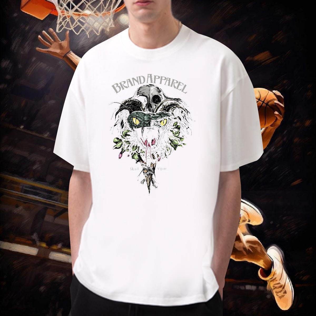 Loose T shirt 230g 100% Cotton skull Outdoor White Plus Size Pure Cotton Tshirt for Man Woman Fashion Design Tops Shirt