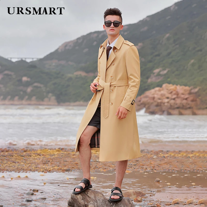 mens long trench coat knee length double breasted autumn and winter rainproof thickened down vest British classic windbreak 240822
