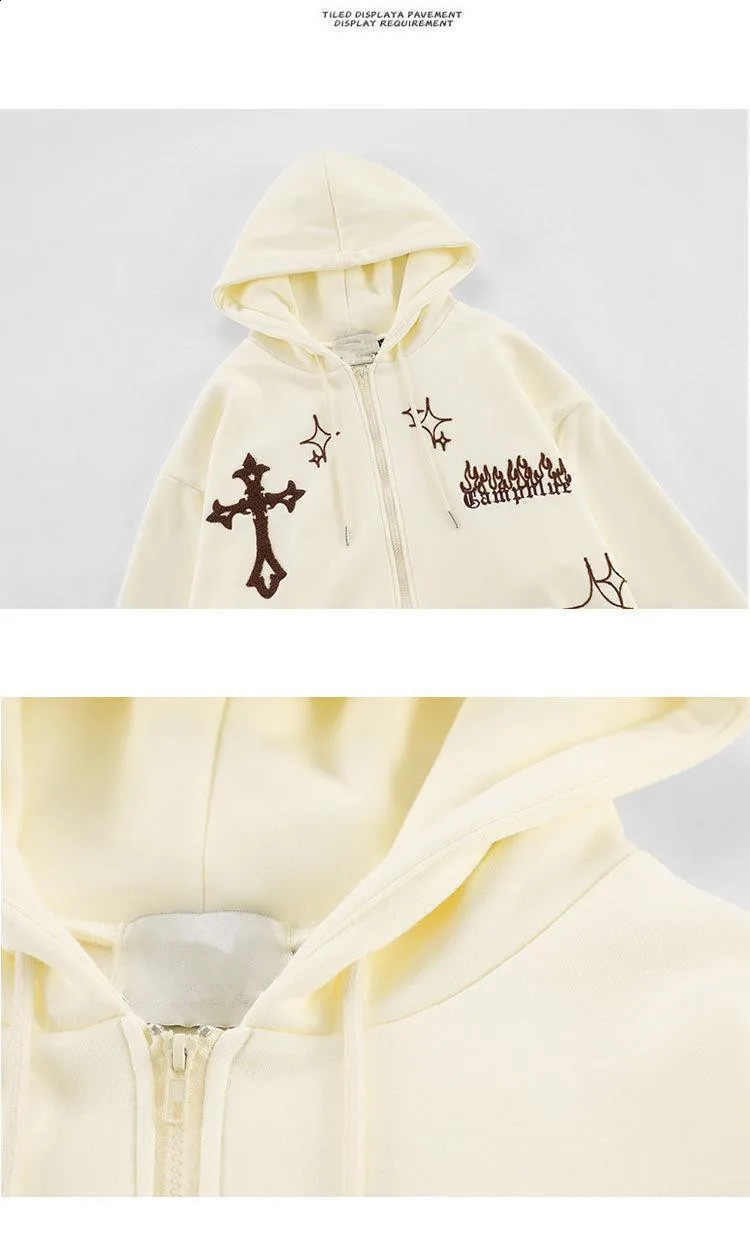 Mens Streetwear Cross Embroidery Zip Up Cardigan Hoodies Y2K Vintage Skeleton Spider Hoodie Men Oversize Black Hooded Sweatshirt 240823