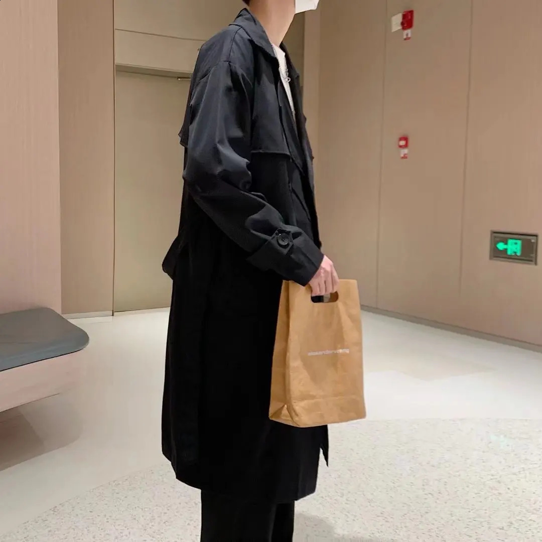 Mens Long Casual Trench Coat Solid Color Double-Breasted Jacket Korean Trend Classic Casual Loose British Cape B35 240822