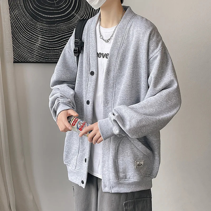 Korean sportswear mens fashion solid color style hooded sweatshirt autumn casual loose jacket thick cardigan 240822