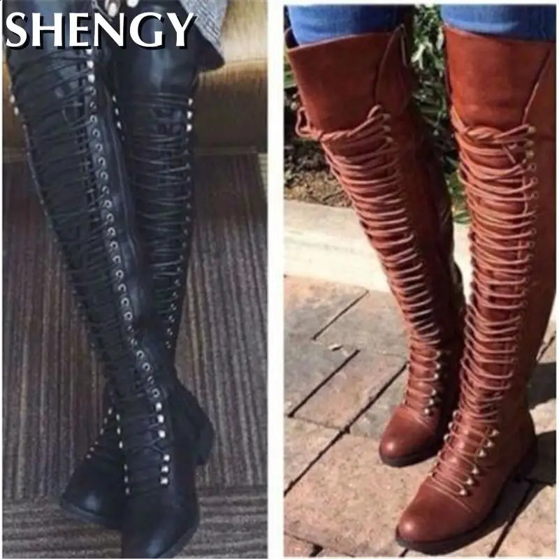 sexy over the knee boots womens fashion cross lace upper shoes winter warm knight high boots womens over the knee boots 240823