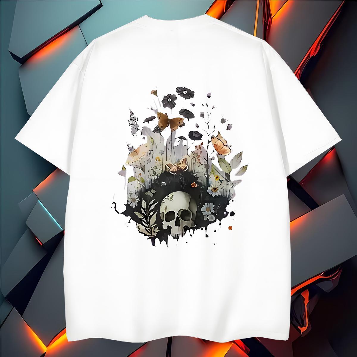 Cool Men T Shirts 230g 100% Cotton skull Beach Custom Print Plus Size Round Neck Short Sleeve Men Tees Classic Tops Shirt