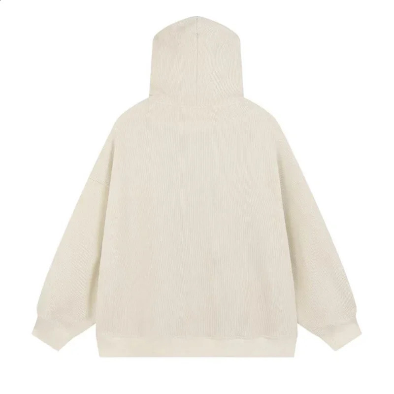 Vintage Goth Corduroy Zip Up Hoodies For Men Hip Hop Fashion Foam Print Jacket Womens Y2K Streetwear Sweatshirts 240823