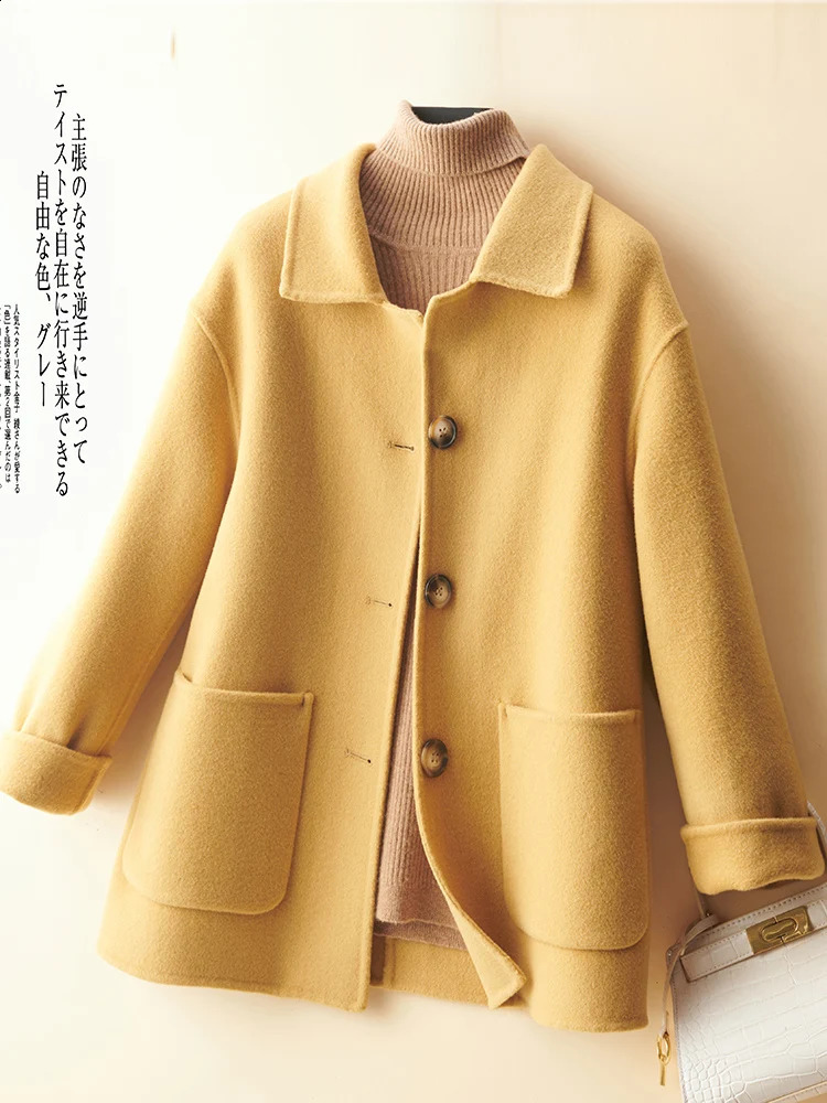 Autumn and Winter -Selling Womens Coat Pure Wool Woolen Coat Casual Short Col Claudine Top Commuters All-Matching 240822
