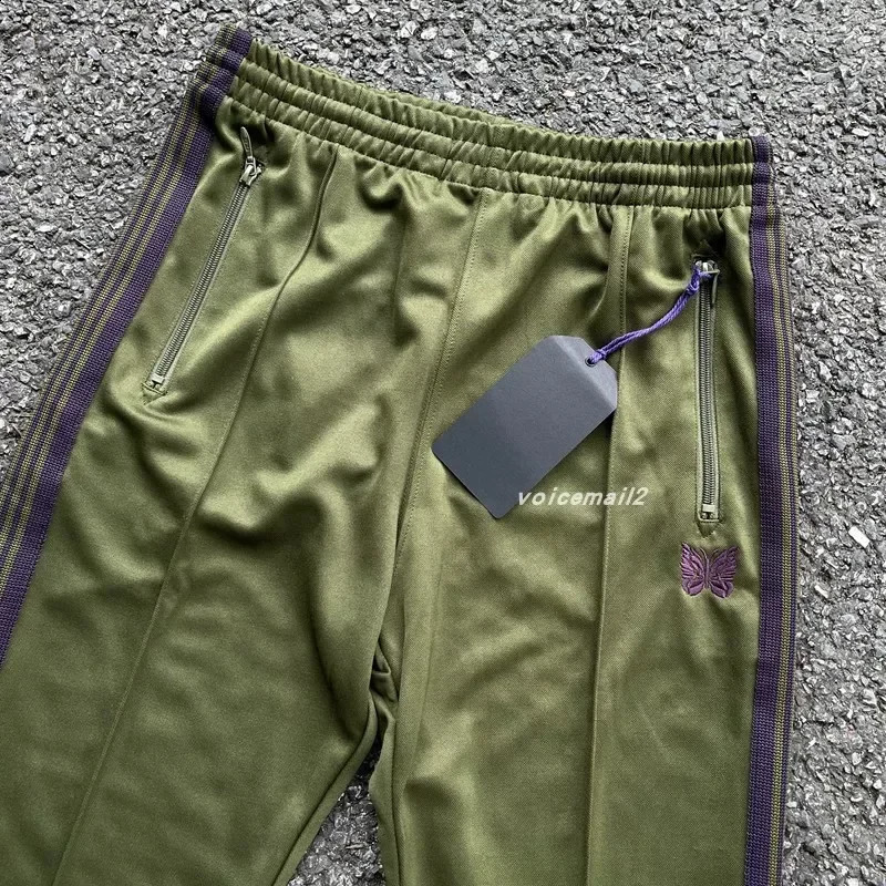 ss Olive Green Butterfly Embroidery Pants Men Women 1 1 Tags Jogger Drawstring Striped Pants Casual Straight Pants 240822