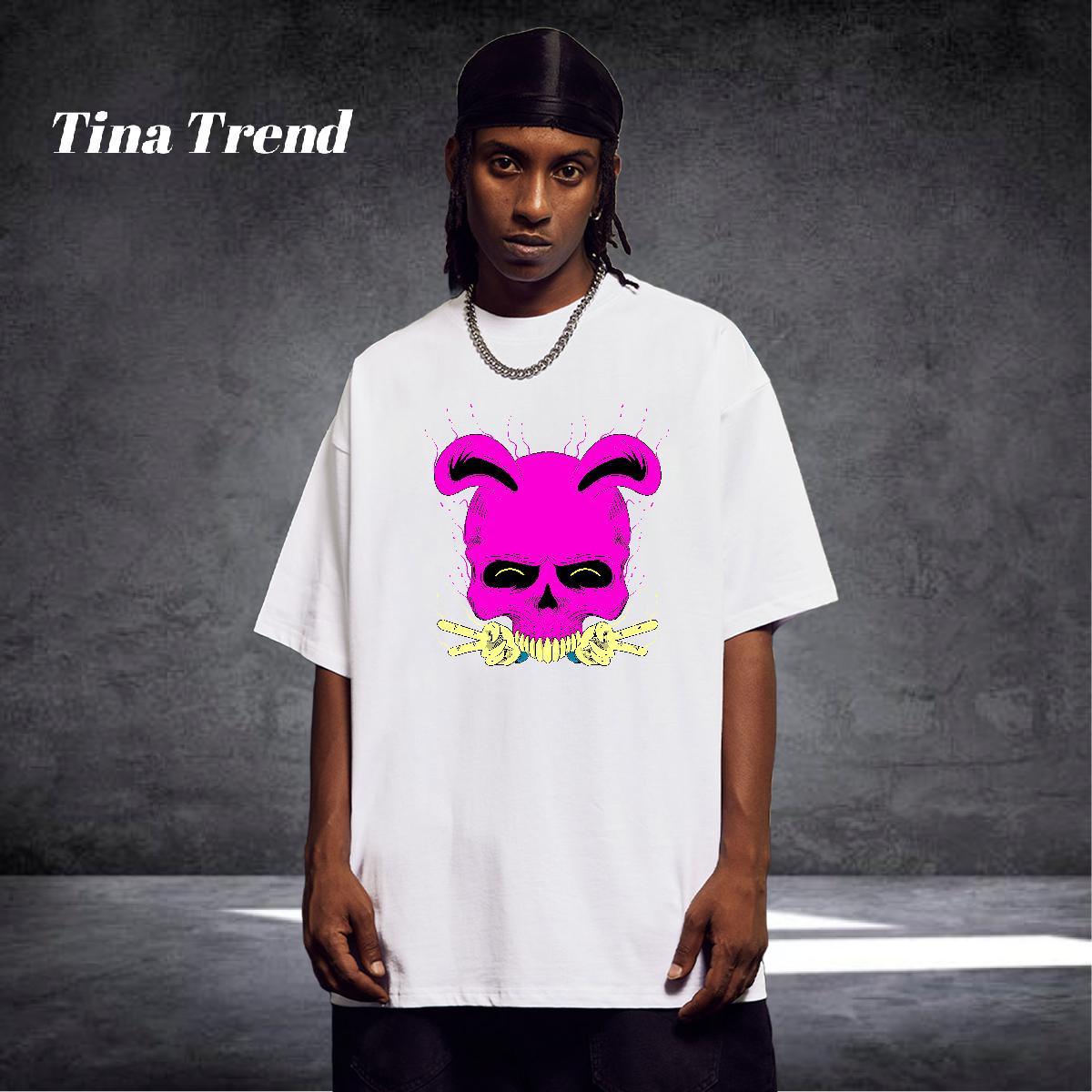 Soft T-Shirts for Men 230g Cotton skull Street Custom Cartoon Breathable Tshirts Brand Top Tees