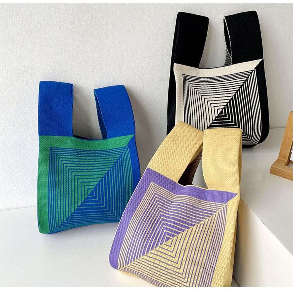 Free Shipping 2025S designer New Colorful Plaid Handmade Handbag Women Girls Mini Knit Wrist Casual Tote Bag Student Reusable Shopping Bags